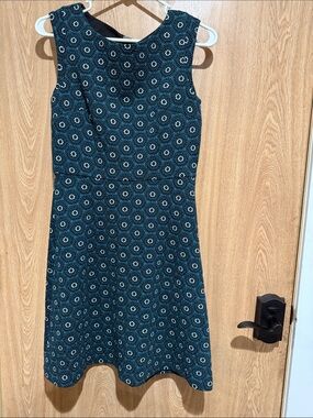LOFT Teal Sleeveless A-Line Midi Dress with Circular Print